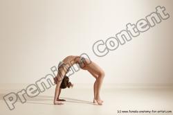 Swimsuit Gymnastic poses Woman White Moving poses Slim long brown Dynamic poses Academic